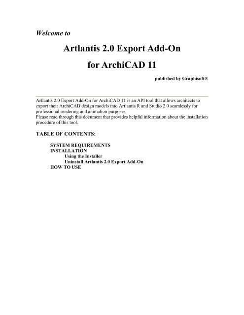 Artlantis 2.0 Export Add-On for ArchiCAD 11 - Graphisoft
