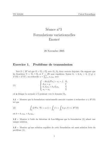 Séance no3 Formulations variationnelles Enoncé - Inria