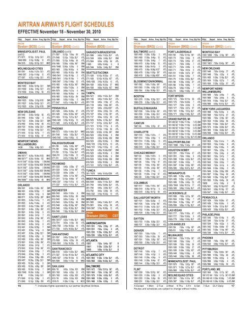 TIMETABLE - Airtran Airways