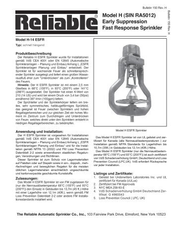 Model H - Reliable Automatic Sprinkler Co.