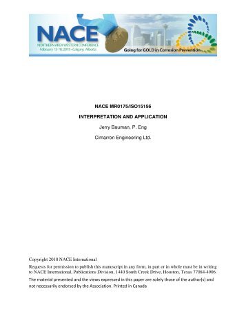 NACE MR0175-ISO15156 Interpretation and ... - NACE Calgary