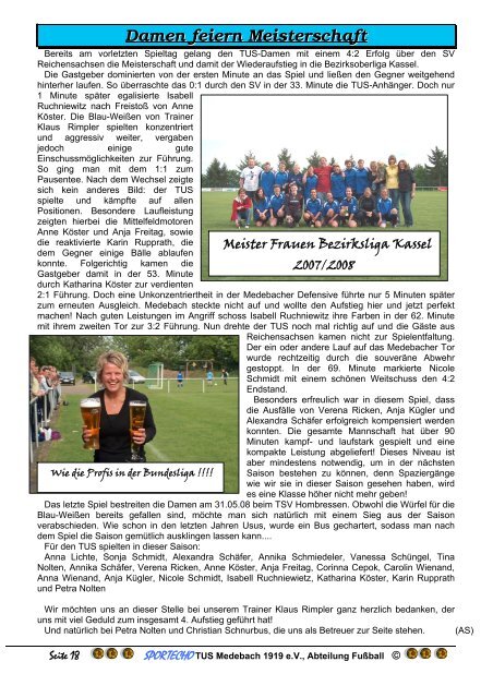 SPORTECHO Nr.281,Ausgabe 07/2008 - Tus Medebach 1919 e.V.