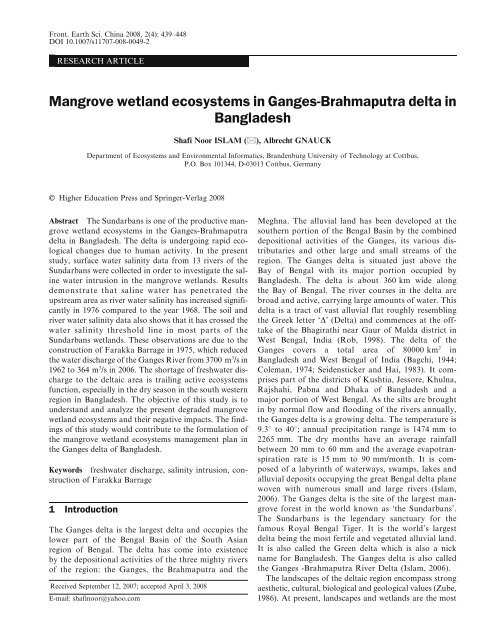 Mangrove wetland ecosystems in Ganges-Brahmaputra delta in ...