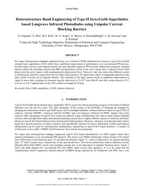 Heterostructure Band Engineering of Type-II InAs/GaSb Superlattice ...