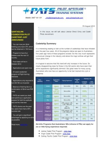 Jetstar Direct Entry & Cadetship Summary - Pilot Aptitude Training ...