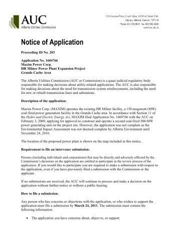 Notice of Application - Alberta Utilities Commission