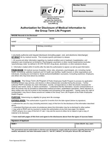 Authorization for Disclosure of Medical Information to the ... - PCMS