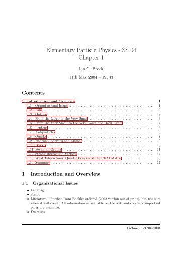 Elementary Particle Physics - SS 04 Chapter 1