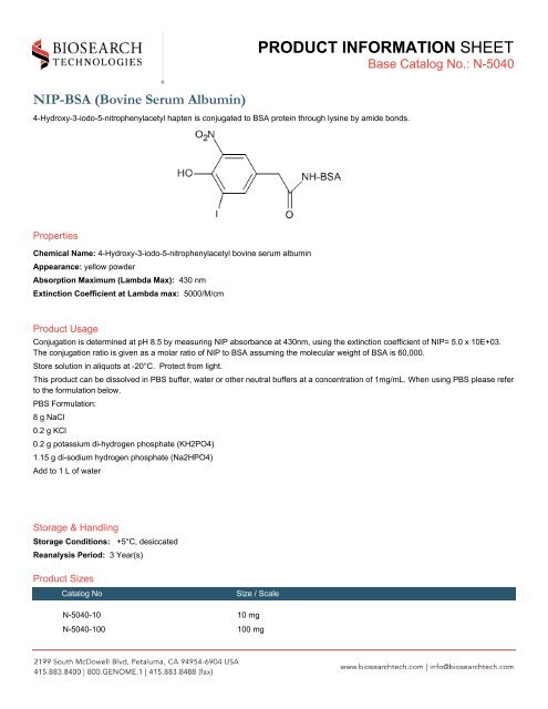 PRODUCT INFORMATION SHEET - Biosearch Technologies