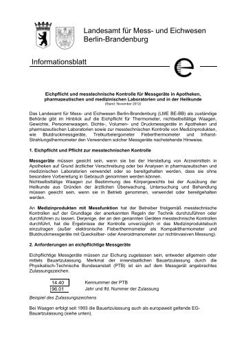 Infoblatt Apotheken - und Eichwesen Berlin und Brandenburg