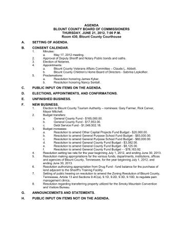 AGENDA BLOUNT COUNTY BOARD OF COMMISSIONERS ...