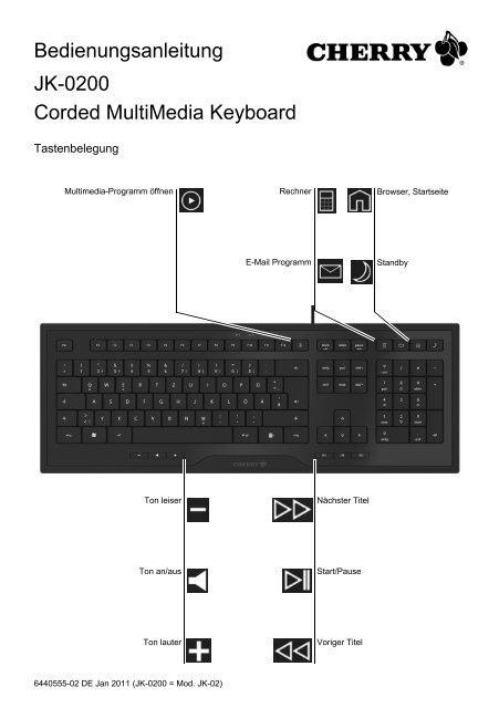 JK-0200 Corded MultiMedia Keyboard Bedienungsanleitung - Cherry