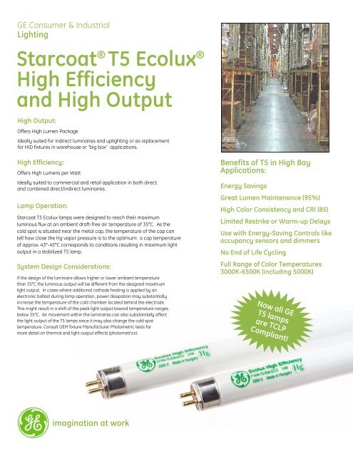 Starcoat® T5 Ecolux® High Efficiency and High Output - GE Lighting