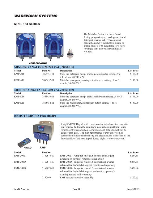 Catalog Price List - Becker Equipment,Inc.