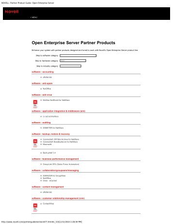 NOVELL: Partner Product Guide: Open Enterprise Server