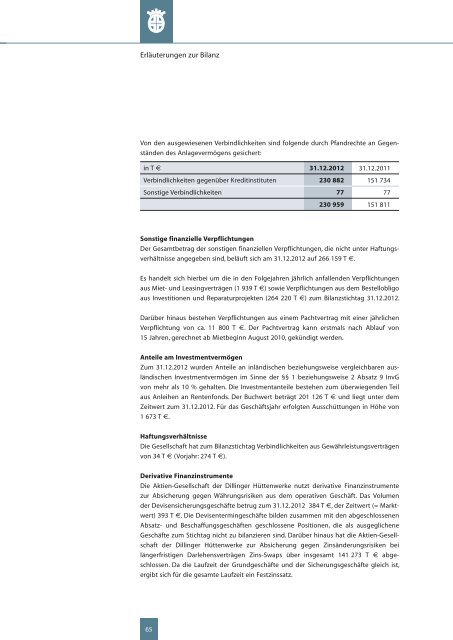 GeschÃ¤ftsbericht 2012 - SHS - Stahl-Holding-Saar GmbH&Co.KGaA