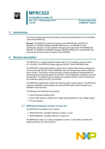 MFRC522 Contactless reader IC - NXP.com