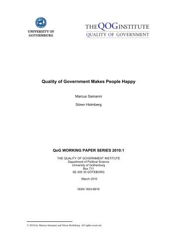 Quality of Government Makes People Happy