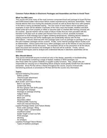 Common Failure Modes in Electronic Packages and ... - SMTA