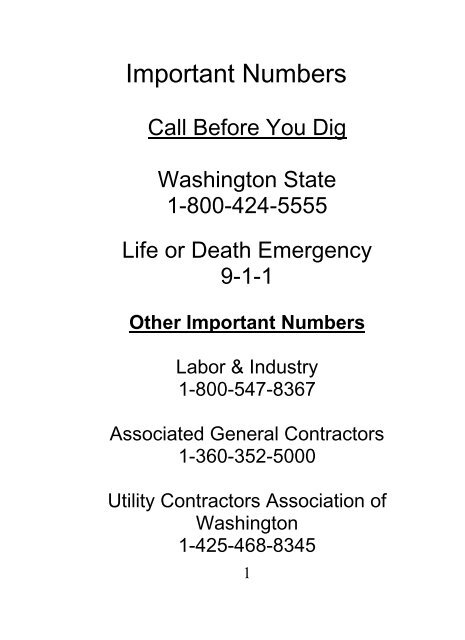 Important Numbers - Washington Utilities and Transportation ...