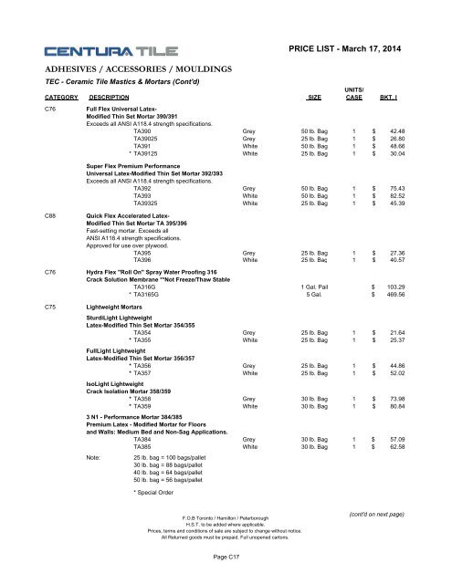 Adhesives / Accessories - Centura