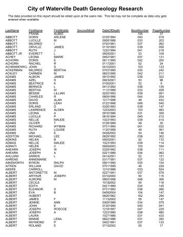 Death Index - City of Waterville