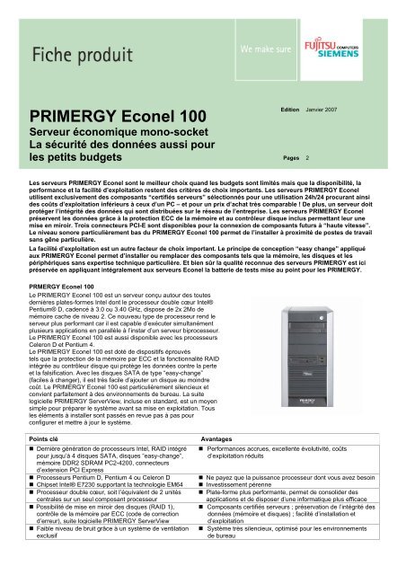 PRIMERGY Econel 100 Serveur économique ... - Impact Informatic