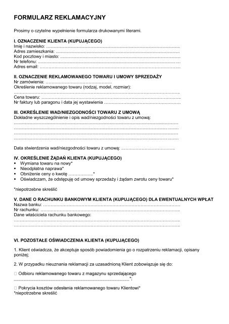 2 Formularz Reklamacyjny Pdf 200kB 2 formularz reklamacyjny pdf 200kb