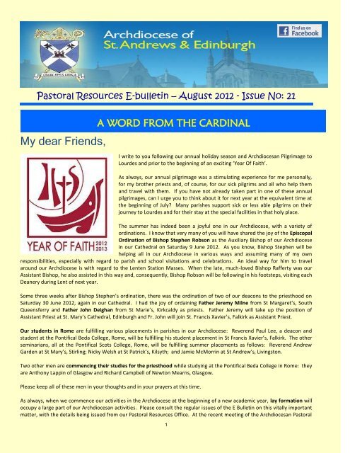 E-Bulletin Issue 21 August 2012 - Archdiocese of St Andrews and ...