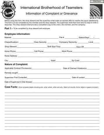 First Step Grievance Form - Teamsters SFO