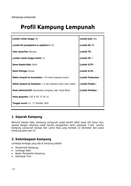 Profil kampung-kampung di Kabupaten Kutai Barat - Forest Climate ...