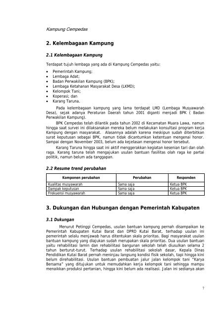 Profil kampung-kampung di Kabupaten Kutai Barat - Forest Climate ...