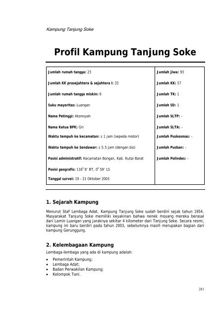 Profil kampung-kampung di Kabupaten Kutai Barat - Forest Climate ...