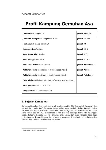 Profil kampung-kampung di Kabupaten Kutai Barat - Forest Climate ...