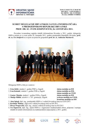 Delegacija HSIN-a kod Predsjednika Republike Hrvatske Ive ...