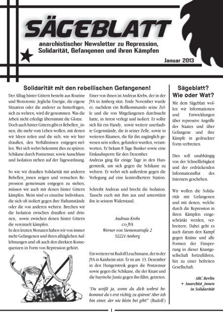 Solidarität mit den rebellischen Gefangenen! Sägeblatt? Wie oder ...