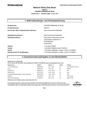 Material Safety Data Sheet 1. Stoff-/zubereitungs- und ... - Pinmar