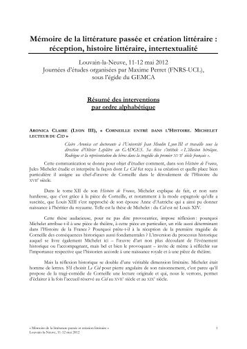 Résumé des communications - gemca - UCL