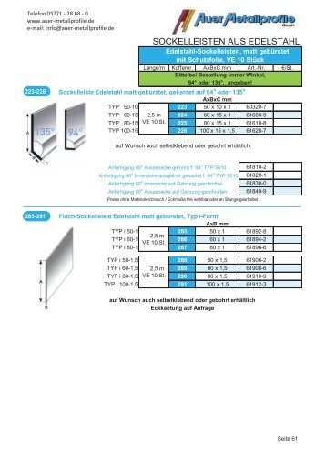 SOCKELLEISTEN AUS EDELSTAHL - Auer Metallprofile