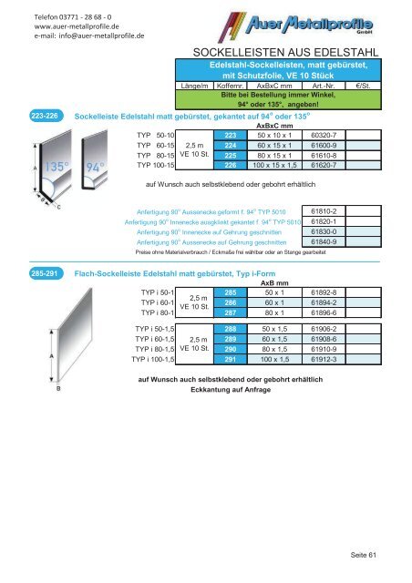 SOCKELLEISTEN AUS EDELSTAHL - Auer Metallprofile