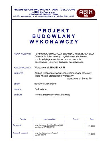 PROJEKT BUDOWLANY WYKONAWCZY - ZGN Wola