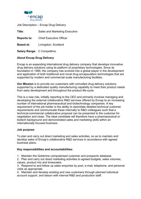 Job Description A Encap Drug Delivery