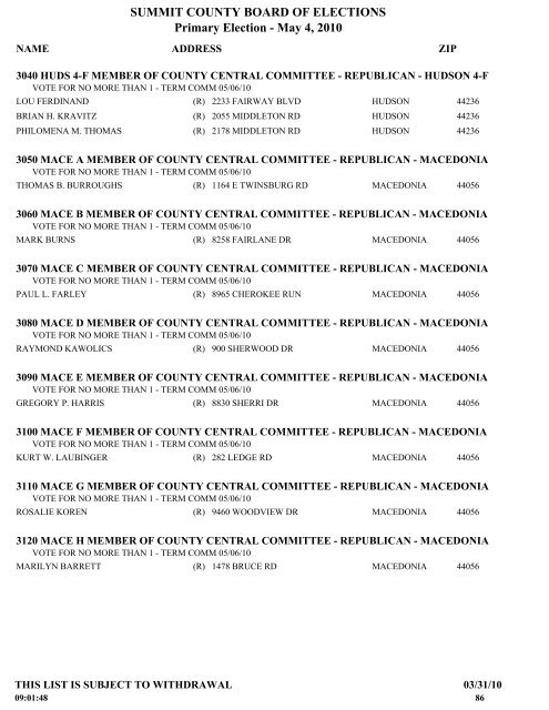 Visual FoxPro - Summit County Board of Elections