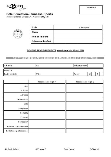 Fiche Sanitaire De Liaison Le Pecq