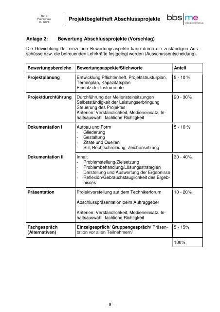 Projektbegleitheft für Abschlussprojekte - Otto Brenner Schule