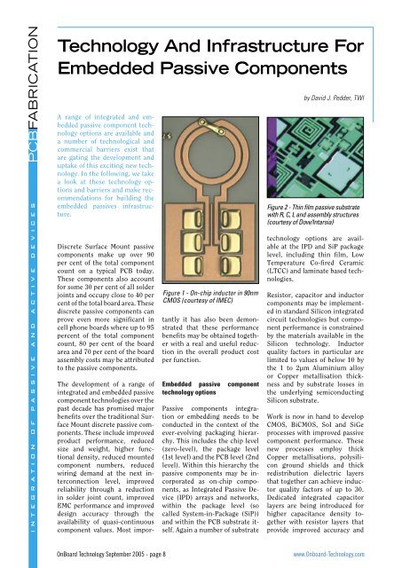 Technology And Infrastructure For Embedded Passive Components