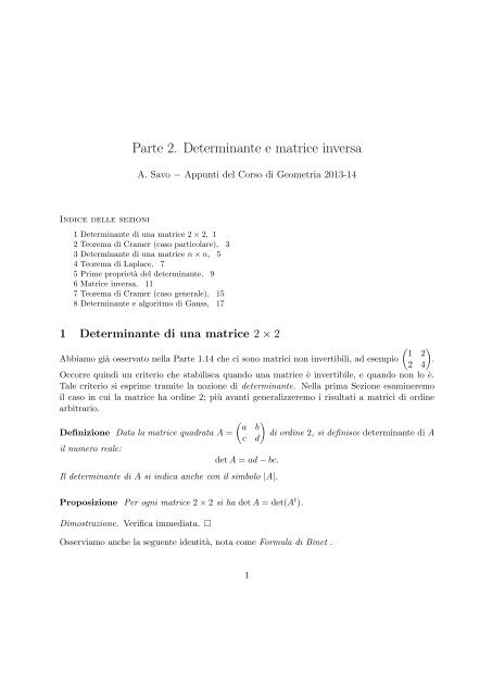 Parte 2. Determinante e matrice inversa - Sezione di Matematica