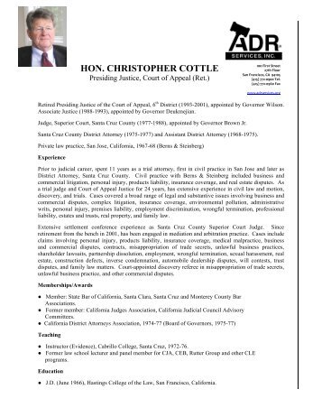 Hon. Christopher Cottle Resume - ADR Services, Inc.