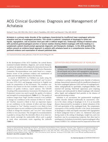 ACG Clinical Guideline: Diagnosis and Management of Achalasia