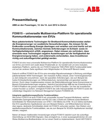 FOX 615 fÃƒÂ¼r Kommunikationsnetze - ABB